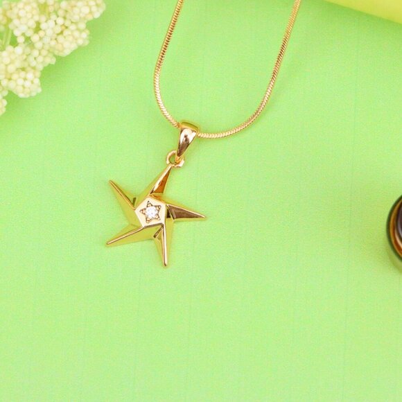 "Shiny Rose Gold Star Pendant with Tiny Crystal Accent Center, XPPT1537 - Picture 12 of 13